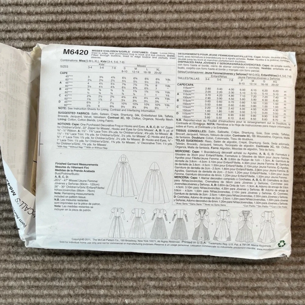 McCall's M6420 Princess Queen Costume Sewing Pattern Misses S-XL Children 3-8